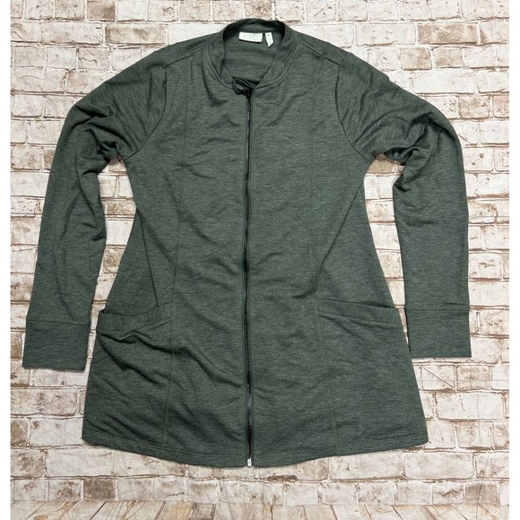 LOGO XS  by Lori Goldstein Army Green Mixed Material Athletic Full Zip Jacket - Picture 1 of 4
